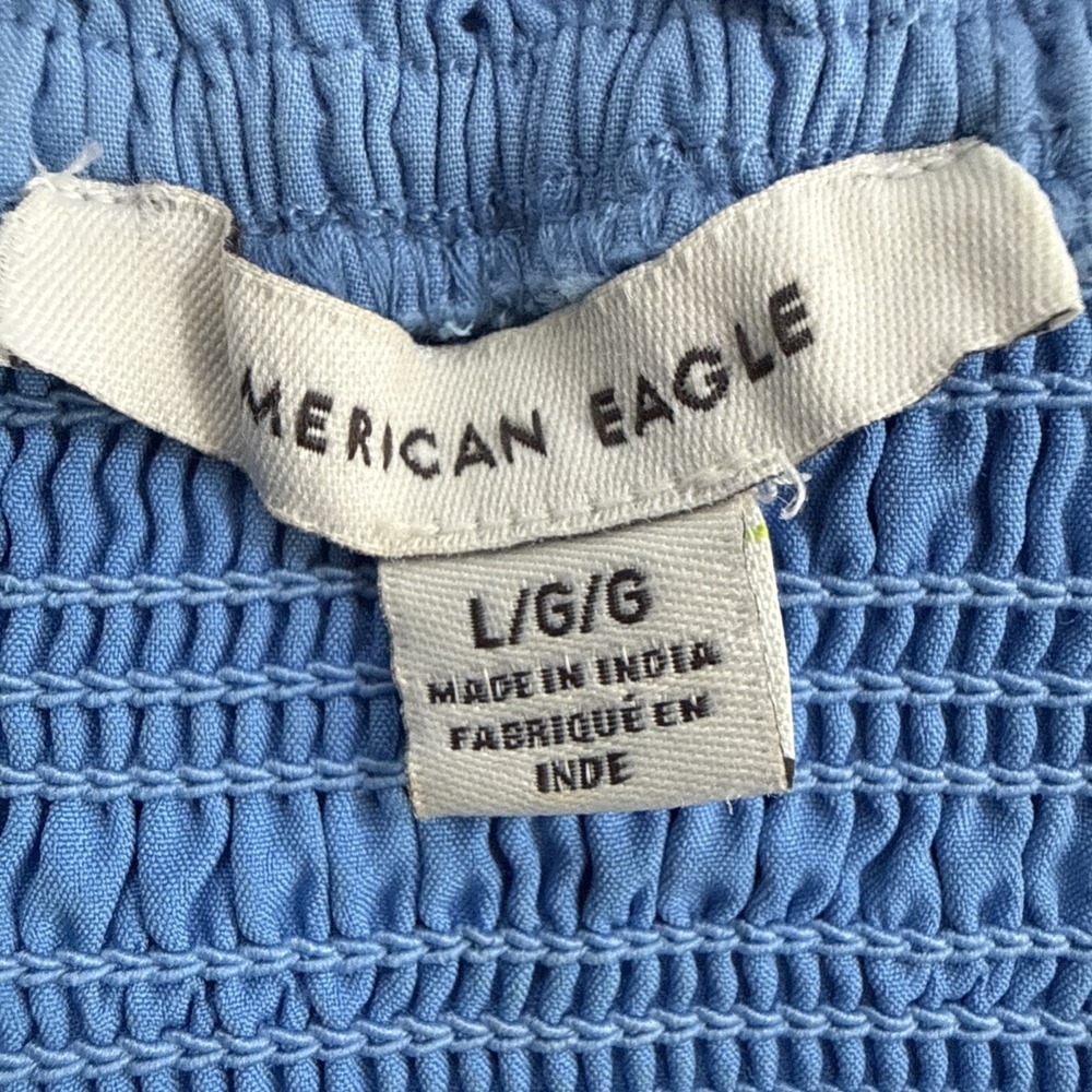 American Eagle Maxi Dress Womens L Smocked Tiered Chambray Coastal Granddaughter - Picture 11 of 14